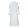 thumbnail image 5 of BangWanChi White Dress Women Women's Casual Turn-down Collar Long Sleeve Waist Solid Long Dresses, 5 of 6