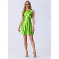 thumbnail image 3 of DARING DIVA Metallic Round Neck High Waist Fit and Flare Dress XS Shiny Green, 3 of 6