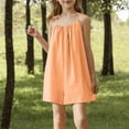 thumbnail image 2 of ZACPNCV Girls Summer Jumpsuits Spaghetti Strap Sleeveless Casual Loose Romper Short Pants Solid Pleated Clothes Orange 6-7 Years, 2 of 8