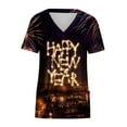 thumbnail image 4 of Luxalzxs Womens New Years Eve Scrub Tops Short Sleeve V-Neck Happy New Year Print Blouse Nursing Uniform Workwear, 4 of 5
