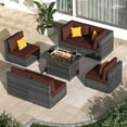 thumbnail image 3 of RADIATA 7-Piece Patio Furniture Set with Fire Pit Table, Outdoor Sectional with Fire Pit Table, Patio Couch Set with Fire Pit Table, Patio Furniture Set Outdoor Sectionals,Gray/Red, 3 of 9
