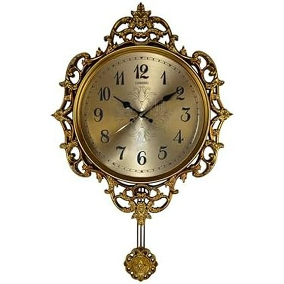 Hanging Wall Clock with Swinging Pendulum Victorian Era with Ornate Details Non-Ticking Round Traditional Antique Look in Gold$$Home Decor, Kitchen, & Other