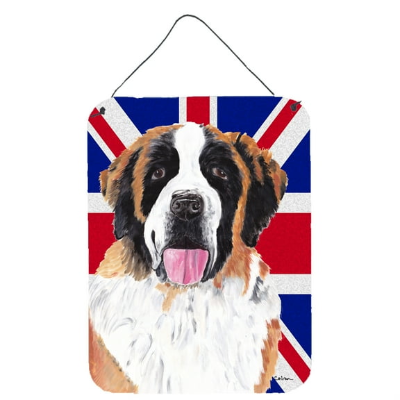 Saint Bernard with English Union Jack British Flag Wall or Door Hanging Prints
