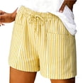 thumbnail image 2 of HKYNLAG Womens Shorts Summer Casual Elastic Waist Drawstring Shorts Striped Lightweight Lounge Short Pants with Pockets Yellow S, 2 of 4
