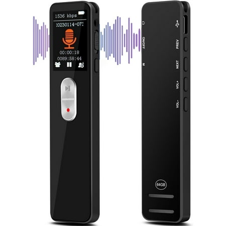 64GB Digital Voice Recorder Voice Activated Recorder with Playback,3072KBPSHD Noise Reduction and Password Protection for Lectures, Meetings, Classes Black