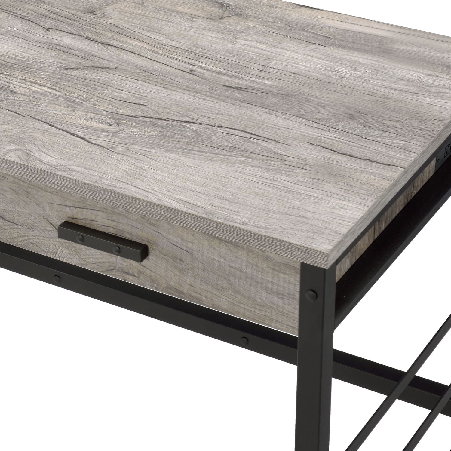 Writing Desk with 2 Drawers and USB Ports, 42 in Home Office Computer Desk, Metal Ladder Base, 30 in Tall