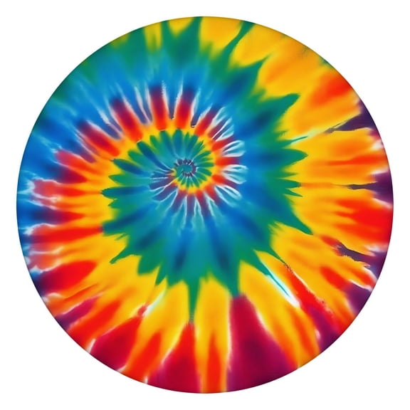Rainbow Tie Dye Mandala Pattern Round Fitted Tablecloth with Elastic Edge,Dining Table Cover Waterproof,Outdoor Round Tablecloth for Camping,Dining,Indoor and Outdoor
