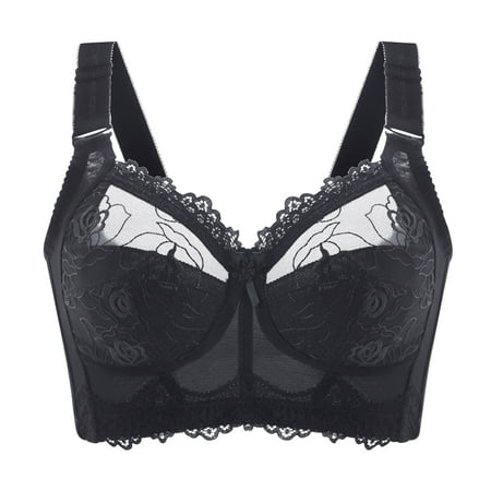 Crunowin Women s Sexy Lace Bra  Adjustable Shoulder Strap Solid Color Full Coverage No Underwire Comfortable Daily Underwear Black XL