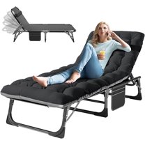 Ficisog Portable Folding Camping Cot Bed, Adjustable 4-Position Adults Reclining Folding Chaise with Pillow, Outdoor Folding Lounge Chair Sleeping Cot