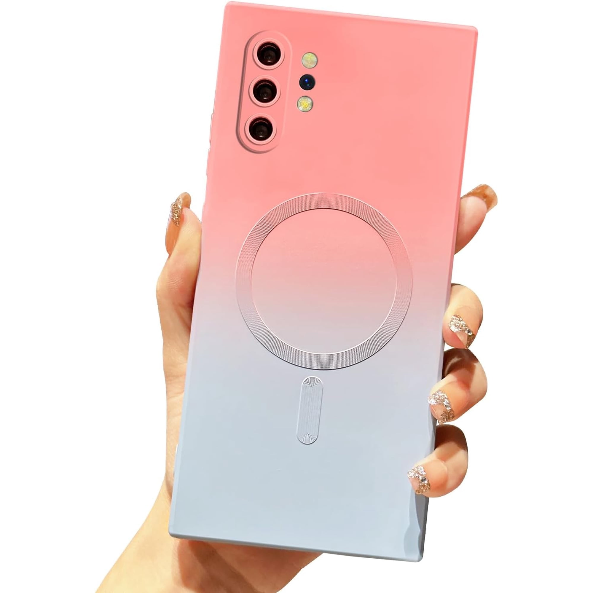 Magnetic for Samsung Galaxy Note 10 Plus Case, Compatible with MagSafe, Camera Lens Film Protection Shockproof Gradient Silicone Cover for Galaxy Note 10 Plus 6.8" (Pink Blue)