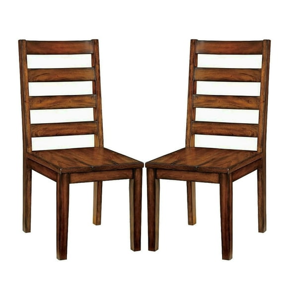 Set Of 2 Wooden Dining Chairs In Tobacco Oak Finish