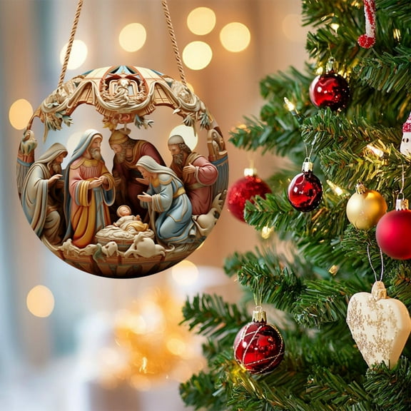 Newxiaaa Nativity Scene Ornaments 8cm, Acrylic Suncatcher, Christmas Tree Nativity Scene Hanging Ornaments, Religious Christmas Ornaments 2024 Decor Gifts for Christian & Family (A)