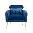 thumbnail image 2 of Modern Velvet Accent Chair with Waist Pillow, Mid Century Modern Upholstered Armchair with Headrest & Padded Seat & Gold Metel Legs, Living Room Chair Vanity Chair for Home Office, Navy, 2 of 7