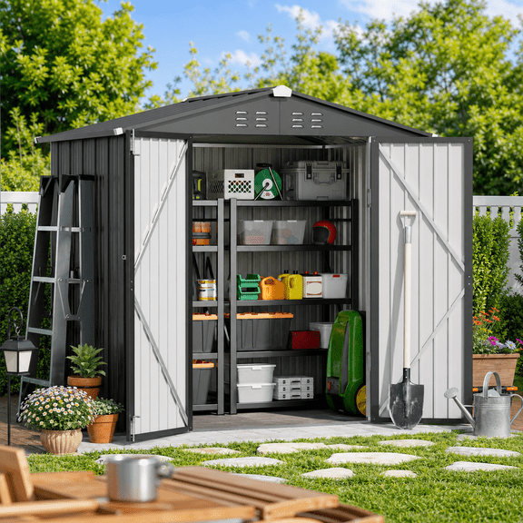 6' x 4' Outdoor Storage Shed on Sale, Aiho Shed & Outdoor Storage Clearance, Metal Storage Shed for Outside, Backyard, Garden & Patio - Dark Gray