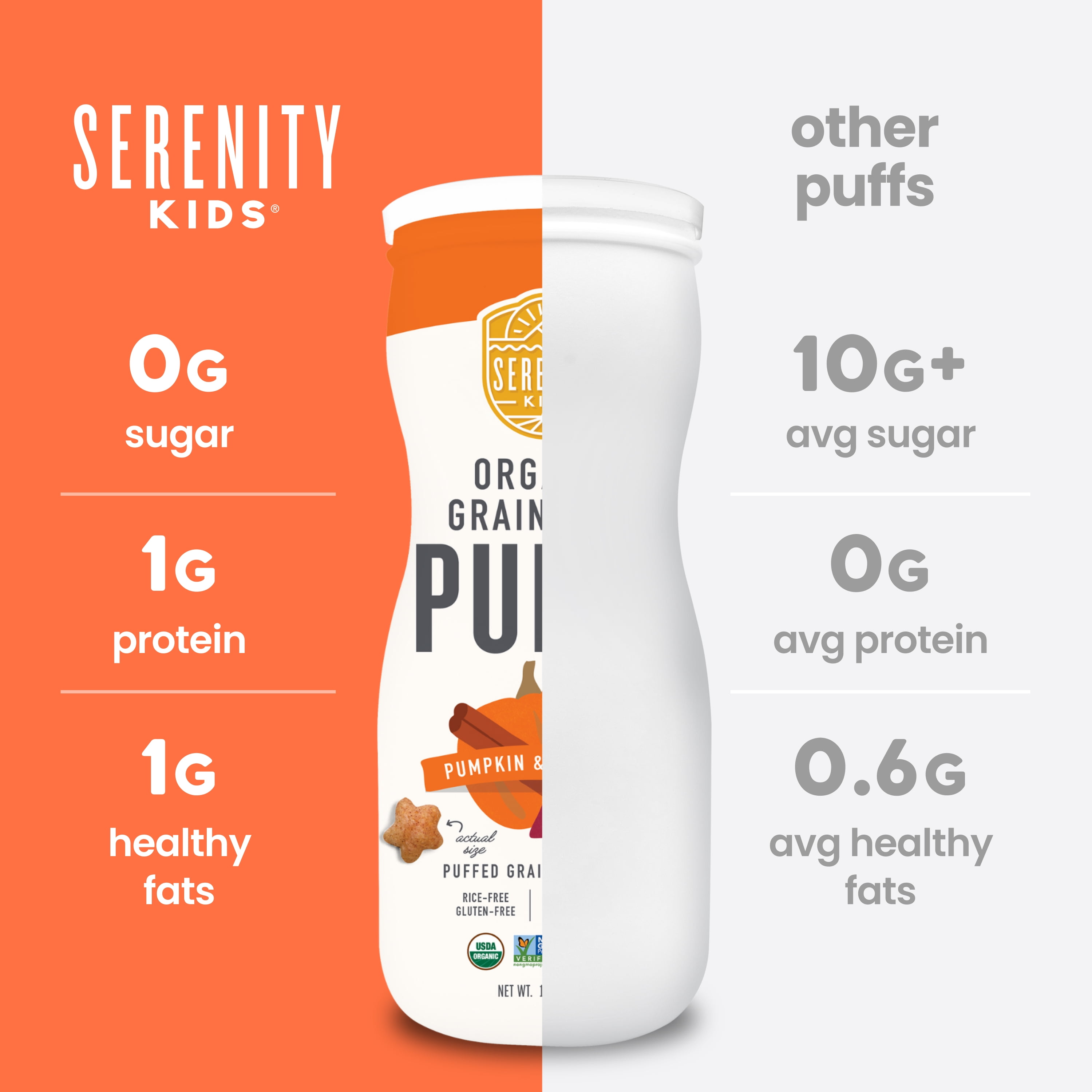 Serenity Kids Pumpkin & Cinnamon Organic Grain Free Puffs Baby & Toddler Snacks - 1.5oz