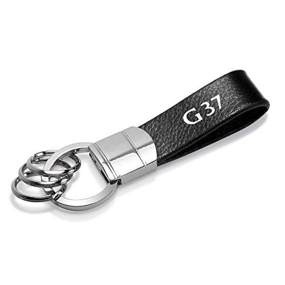 iPick Image for Infiniti G37 Black Real Leather Strap Chrome Round Hook Metal Key Chain, Official Licensed