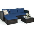thumbnail image 5 of Gymax 5PCS Cushioned Rattan Patio Conversation Set w/ Ottoman Navy Cushion, 5 of 10