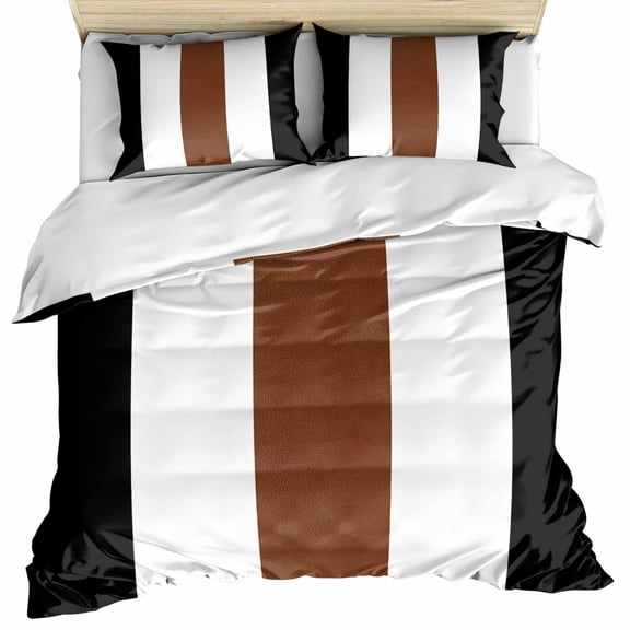 Brown Black White Boho Bedding 3 Piece Duvet Cover Set Queen Size, Contemporary Modern Art Soft Microfiber Comforter Cover with Zipper Closure & Pillowcases, Wrinkle & FadeResistant Quilt Cover