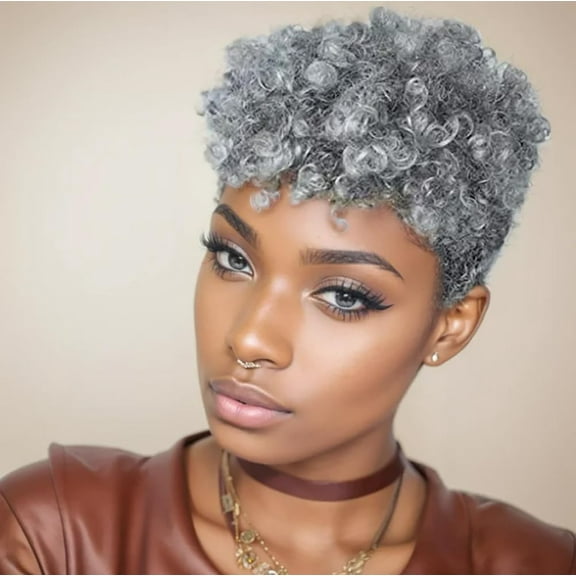 Black women gray short curly synthetic wig 9183 African curly short hair suitable for African girls