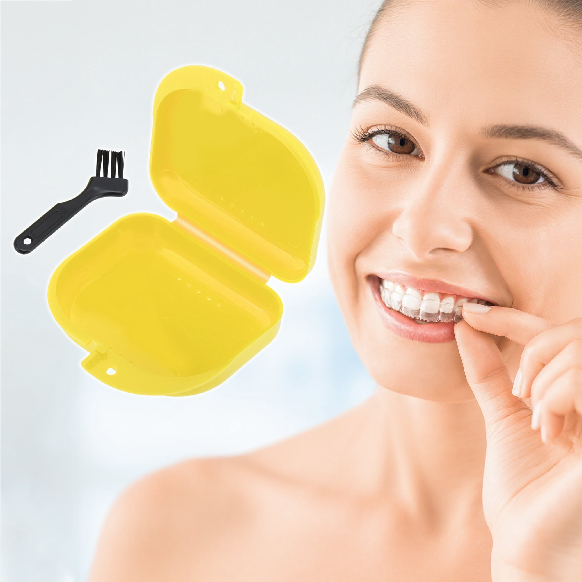 Unique Bargains Mini Braces Box with Brush 1 Set Yellow