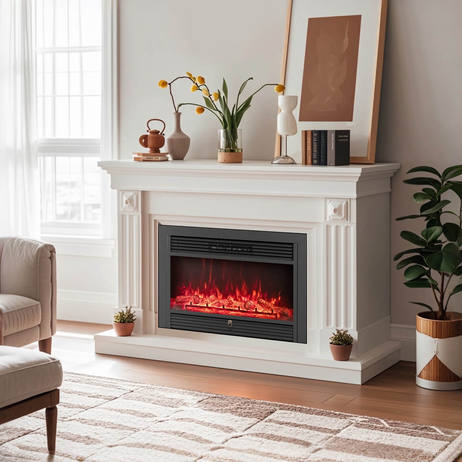 Costway 33" Electric Fireplace Insert 750W Recessed Fireplace Heater with Remote Control