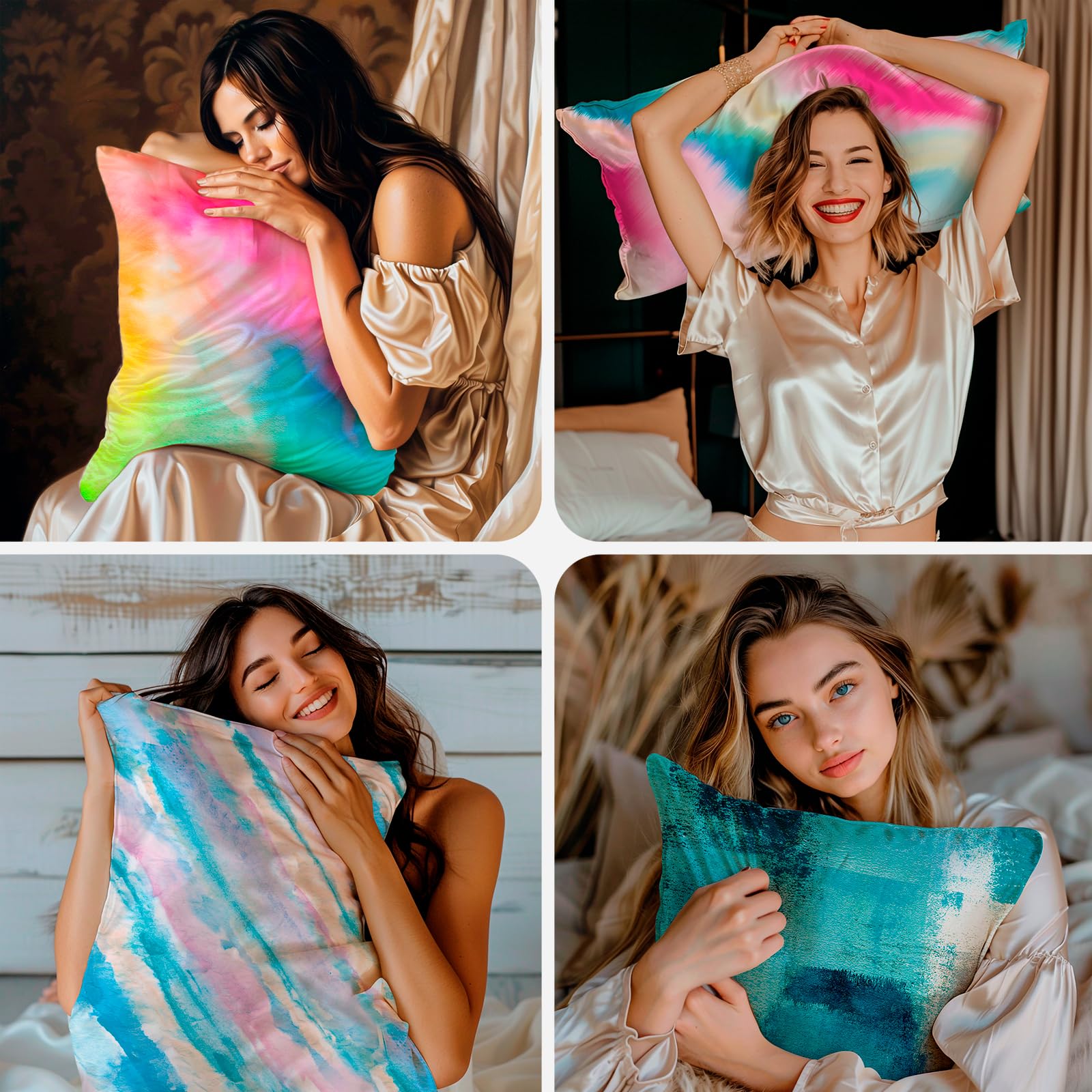 Satin Pillowcase For Hair And Skin Softer Than Mulberry Silk Pillow Cases 2 Pack  Fade Resistant Pillowcases With Zipper Standard Size Set Of 2 Rainbow Tie Dye
