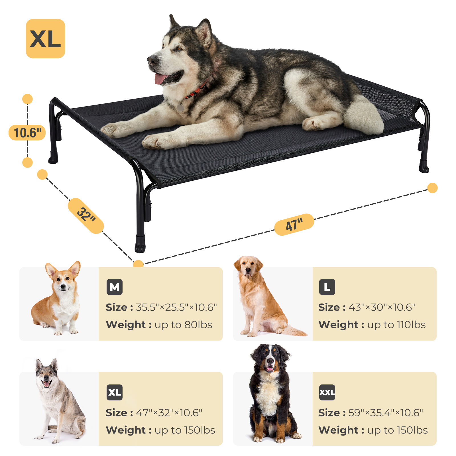 Veehoo Cooling Elevated Dog Bed, X-Large, 47" x 32", Black photo 3