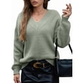 thumbnail image 2 of Suéter de Larga con Cuello en V para Mujer, Suéter Holgado de Punto Grueso de Gran Tamaño. Verde XL, 2 of 8