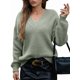 thumbnail image 2 of Suéter de Larga con Cuello en V para Mujer, Suéter Holgado de Punto Grueso de Gran Tamaño. Verde XL, 2 of 8