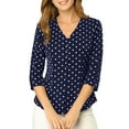 thumbnail image 2 of DARING DIVA Women's V Neck Polka Dots 3/4 Sleeve Casual Button Blouse M Dark Blue, 2 of 6