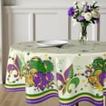 thumbnail image 6 of Mardi Gras Purple Tablecloth Spring Cream Round Tablecloth 60 Inch Carnival Fleur De Lis Mask Table Cloth for Farmhouse Kitchen Decor Polyester Fabric Holiday Table Cover for Party Outdoor, 6 of 7