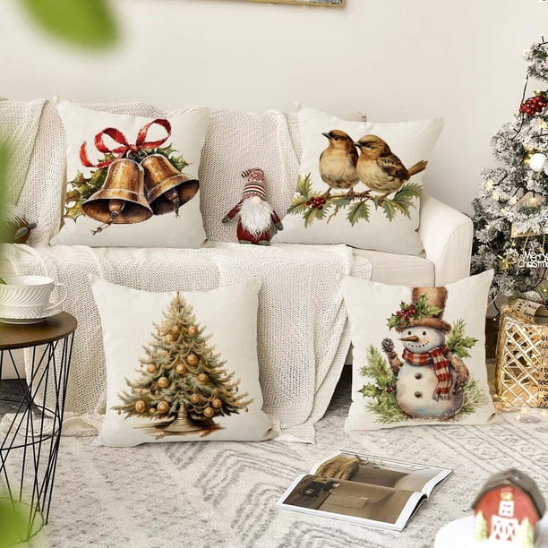 Xihbxyly Fundas de Almohada Navideñas, Decoración Festiva Navideña, Poliéster Suave, Elegante Cierre de Cremallera, Acogedor Ambiente Invernal, Decoración para Sofá de Sala de Estar, Tamaño 45 X 45 C
