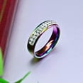 thumbnail image 4 of Mystic Rainbow Titanium Steel White CZ Band Women's Wedding Party Ring Size 5-11, 4 of 6