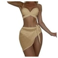 thumbnail image 2 of WREESH Womens Bikini Set with Sarong Bathing Suit Beach Cover Up Wrap Skirt Solid Bikini Strap Bikini Deep V Split Swimsuit Set Three-Piece Swimming Suit Beige, 2 of 7