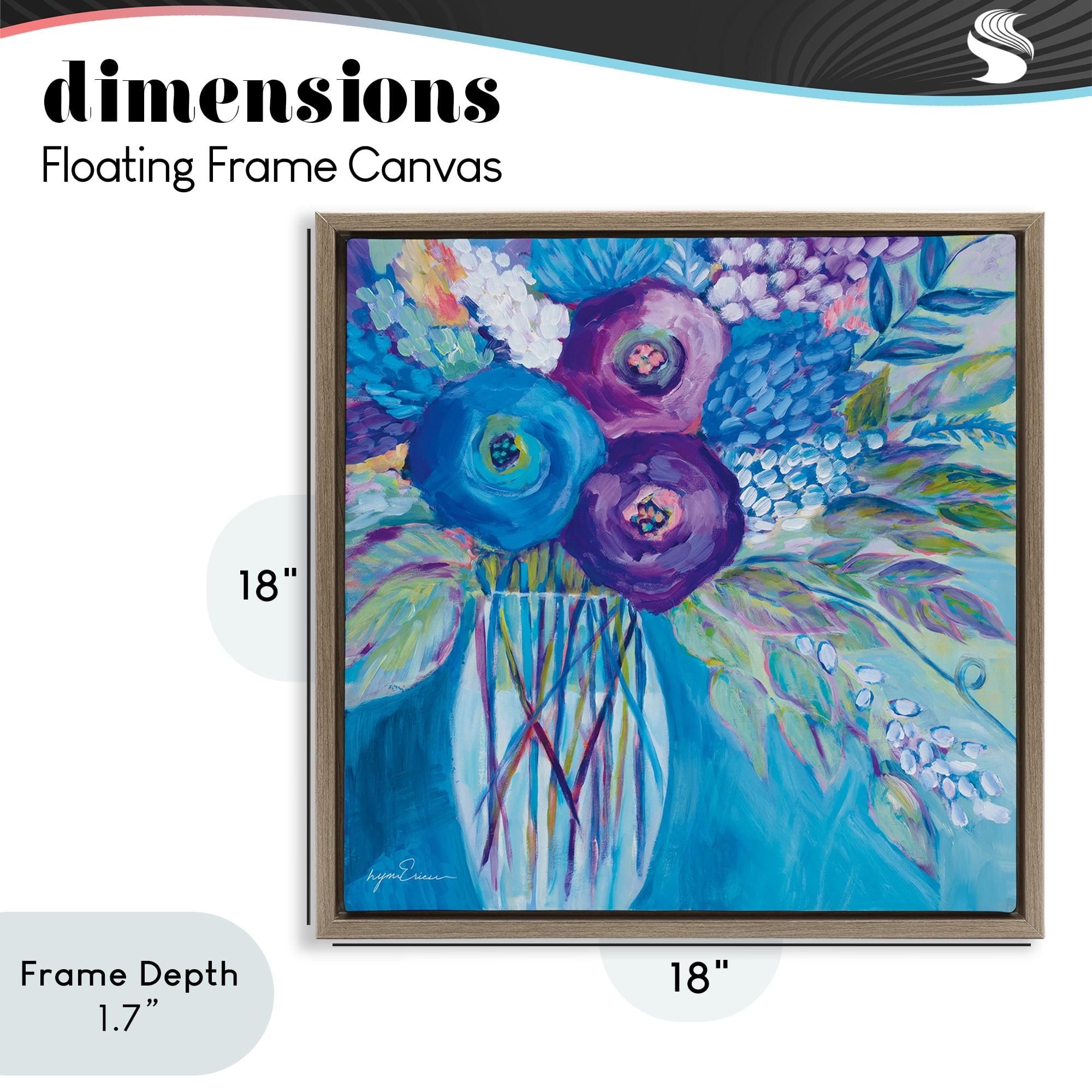 Stupell Industries True Blue Flower Bouquet Brown Framed Floater Canvas Wall Art, design by Lynn Ericson Fine Art