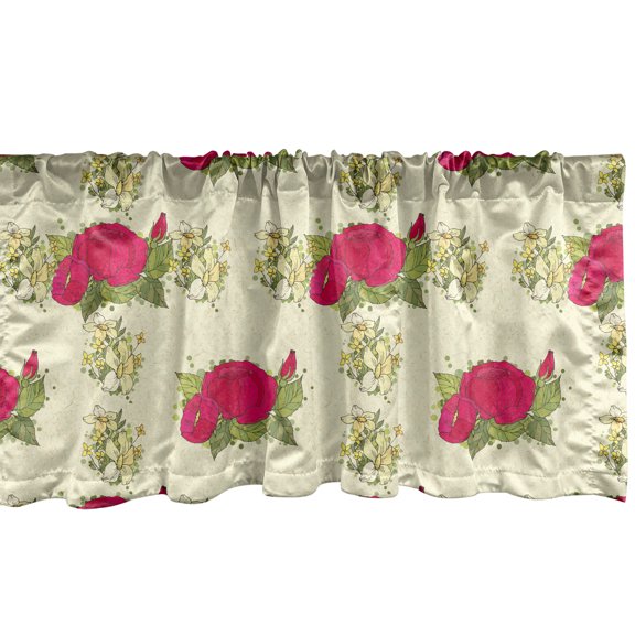 Ambesonne Floral Valance Pack of 2, Vintage Grunge Roses Bouquet, 54"X18", Cream and Magenta