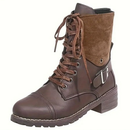 DVKOVI Cowboys Boots for Women Women s Ankle Boots & Booties Womens Ladies Squared Heel Vintage British Style Round Toe Zip Up Boots Shoes Fall Winter Heel Boots Coffee 37