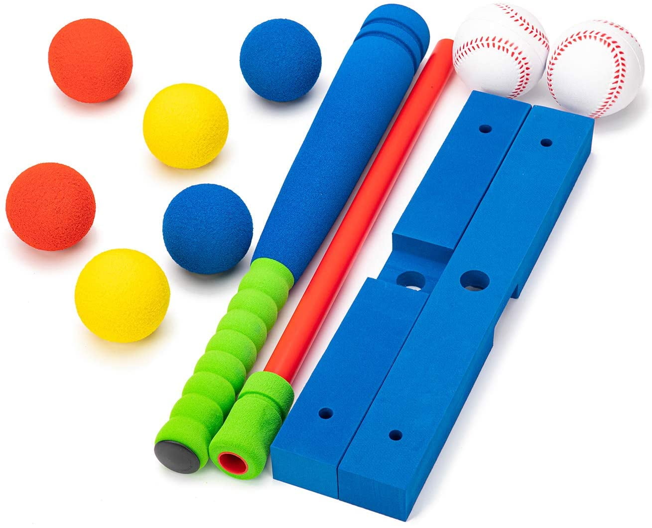 CELEMOON  16.5 inch Foam T Ball Kids Baseball Softball Bat Set Batting Tee, 8 Colored Balls Included + Carry Bag, for Toddler 2 3 4 Years Indoor Outdoor Sport Playing Toys, Blue