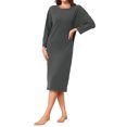 thumbnail image 2 of INSPIRE CHIC Women's Thermal Fleece Nightgown Long Sleeve Ribbed Knit Sleepshirt with Dropped Round Neck & Loose Fit M Grey, 2 of 6