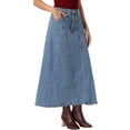 thumbnail image 4 of INSPIRE CHIC Casual Denim Maxi Skirt for Womens High Waisted Flared Panel Long Jean Skirts S Light Blue, 4 of 6