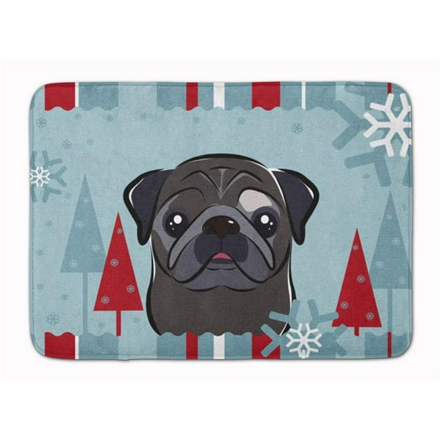 Tapis en Mousse à Mémoire de Forme Lavable en Machine Pug Noir d'Hiver