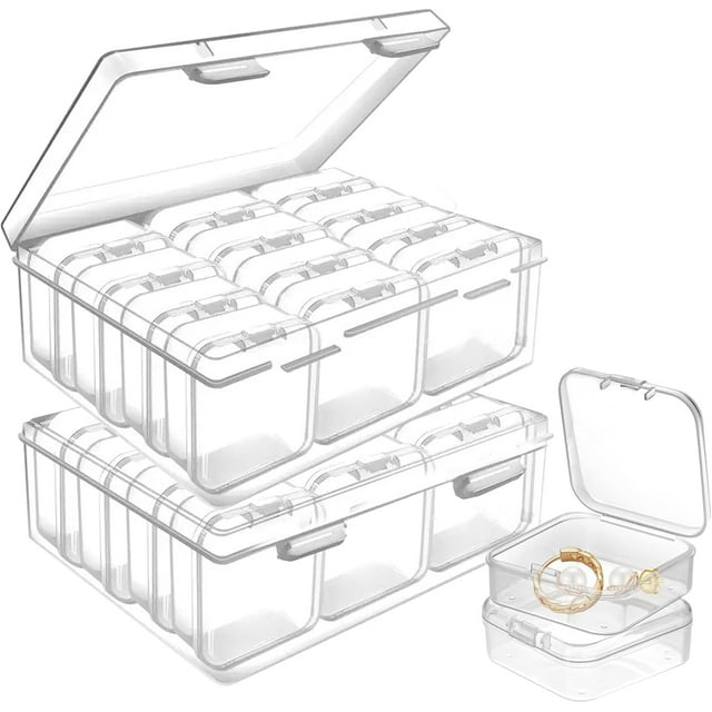 Bicuces 24 Pcs Bead Organizer Boxes Small Plastic Craft Storage Organizer Storage Cases Mini Clear Boxes Rectangular Containers with Hinged Lids for Beads Jewelry Rhinestones DIY Craft Nail
