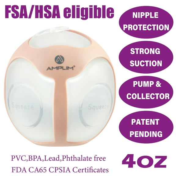 Amplim Wearable Manual Breast Pump, Discrete Hands-Free Silicone Milk Collector for Breastfeeding, Strong Letdown Suction, Leakproof 4oz Milk Saver, Comfortable Nursing Shells, HSA/FSA Eligible, Pink