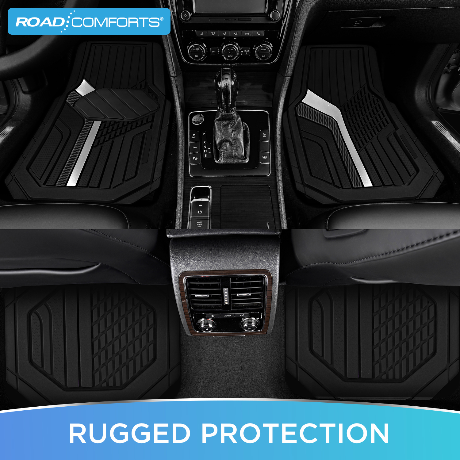 Road Comforts Car Floor Mats,Heavy-Duty Rubber Car Floor Mats,Sports Style Car Floor Mats,Non-Slip,Front,Universal Fit,Black&Sliver