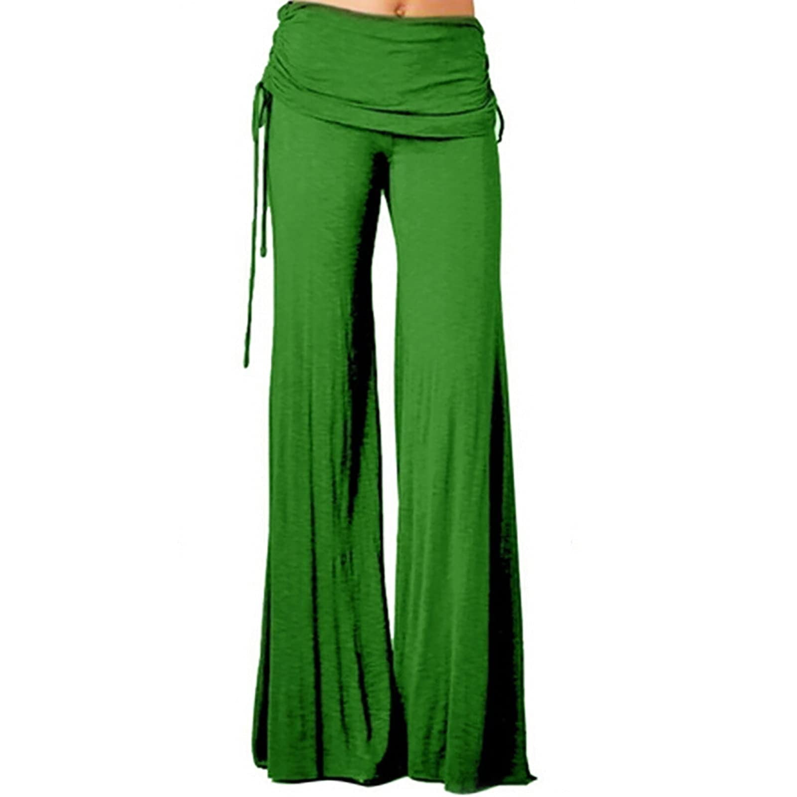 HUPOM Cropped Pants Women Training Pants Legging Low Waist Rise Full  Flare-Leg Green 2XL 