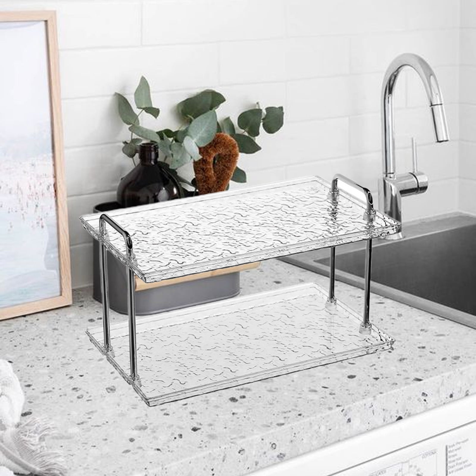 2-Tier Transparent Bathroom Kitchen Organizer, Organizer Shelf for Storage, Under Sink Organizers Vanity Rack for Countertops, Cosmetics, and Dressers