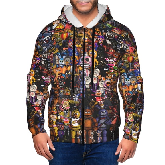 Saiise Five Nights At Freddy'S Mens Zip Up Hoodie Long Sleeve Full-zip Hooded Sweatshirt Pullover With Kangaroo Pocket S-3XL