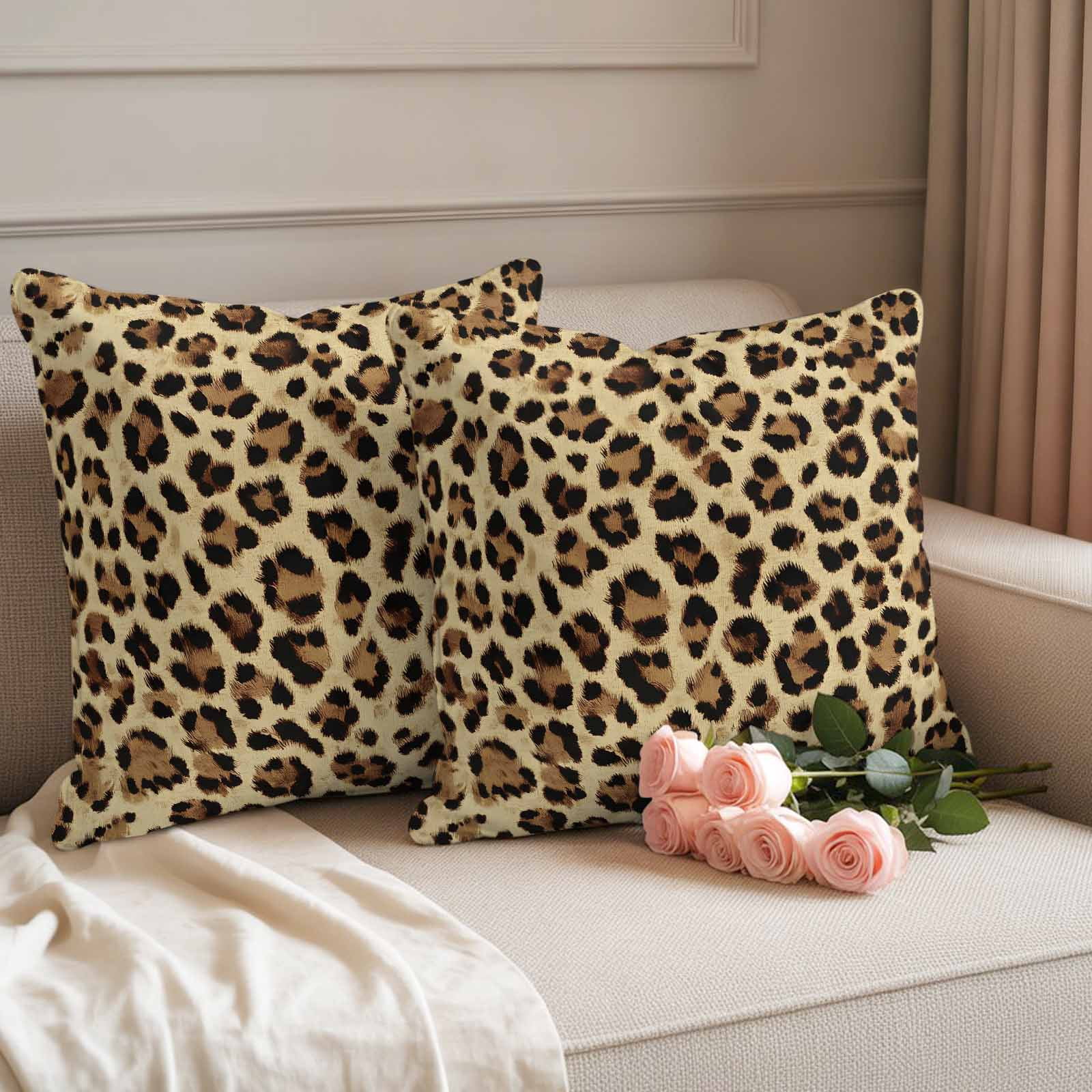 Leopard Outdoor Waterproof Pillow Covers, Farmhouse Brown Animals Art Modern Decorative Square Throw Pillowcase Sofa Cushion Sham for Patio/Couch/Chair, 18"x18" 2 Pack