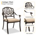 thumbnail image 3 of 2 Piece Patio Dining Chairs with Cushions, Outdoor All-Weather Cast Aluminum Chairs with Armrest, Patio Bistro Dining Chair Set of 2 for Garden Deck Backyard, Antique Bronze, 3 of 9
