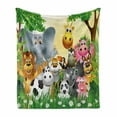 thumbnail image 1 of Animal Soft Flannel Fleece Throw Blanket, Animals in Jungle Giraffe Panda Bear Pig Lion Hippo Animation Cartoon Art, Cozy Plush for Indoor and Outdoor Use, 70" x 90", Multicolor, by Ambesonne, 1 of 6